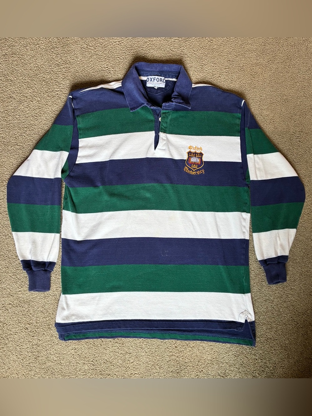 Oxford Athletic Clothing Mens L Striped Long Sleeve Cotton Rugby Polo Shirt Top